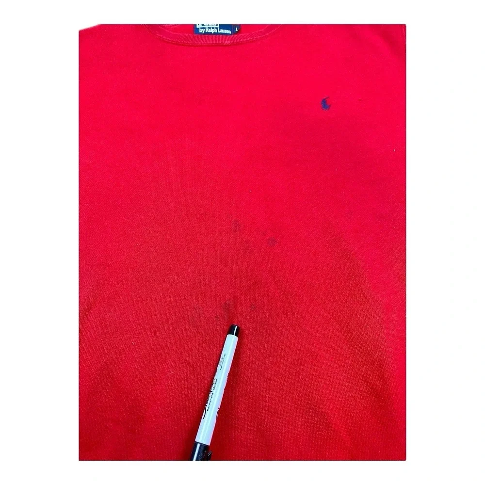 Vtg Polo Ralph Lauren Sweatshirt Mens LARGE Red‎ Pullover Crewneck Blue Pony